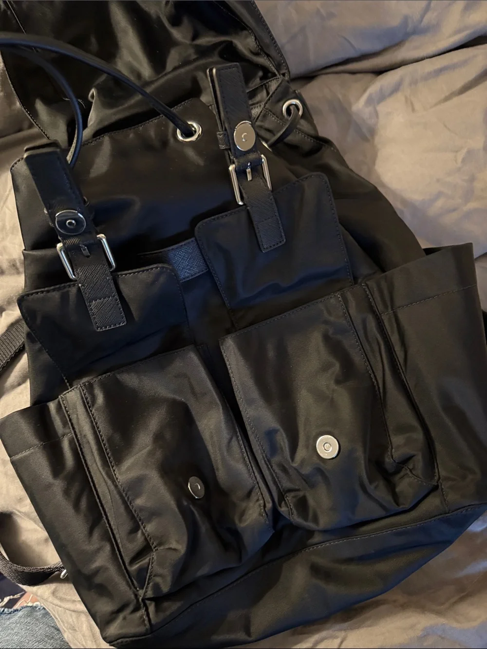 Small Tory Burch Black Nylon Backpack.